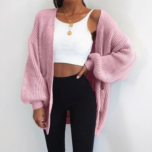 Solid Color Knitted Sweater Cardigan