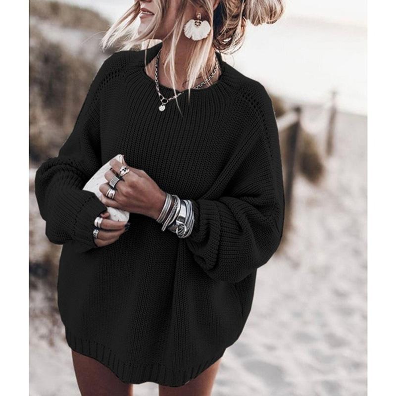 Solid Color Women Long Sleeve Loose Pullover Sweater