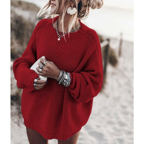 Solid Color Women Long Sleeve Loose Pullover Sweater