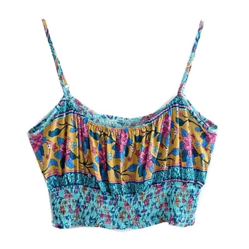 Bohemia Crop Top Elastic Hem Floral Print Bra Tank Top Sexy Women Tie