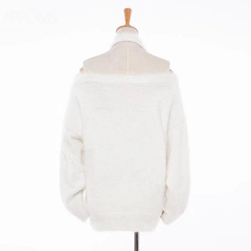 Elegant Off Shoulder Mohair Knitted Pullover