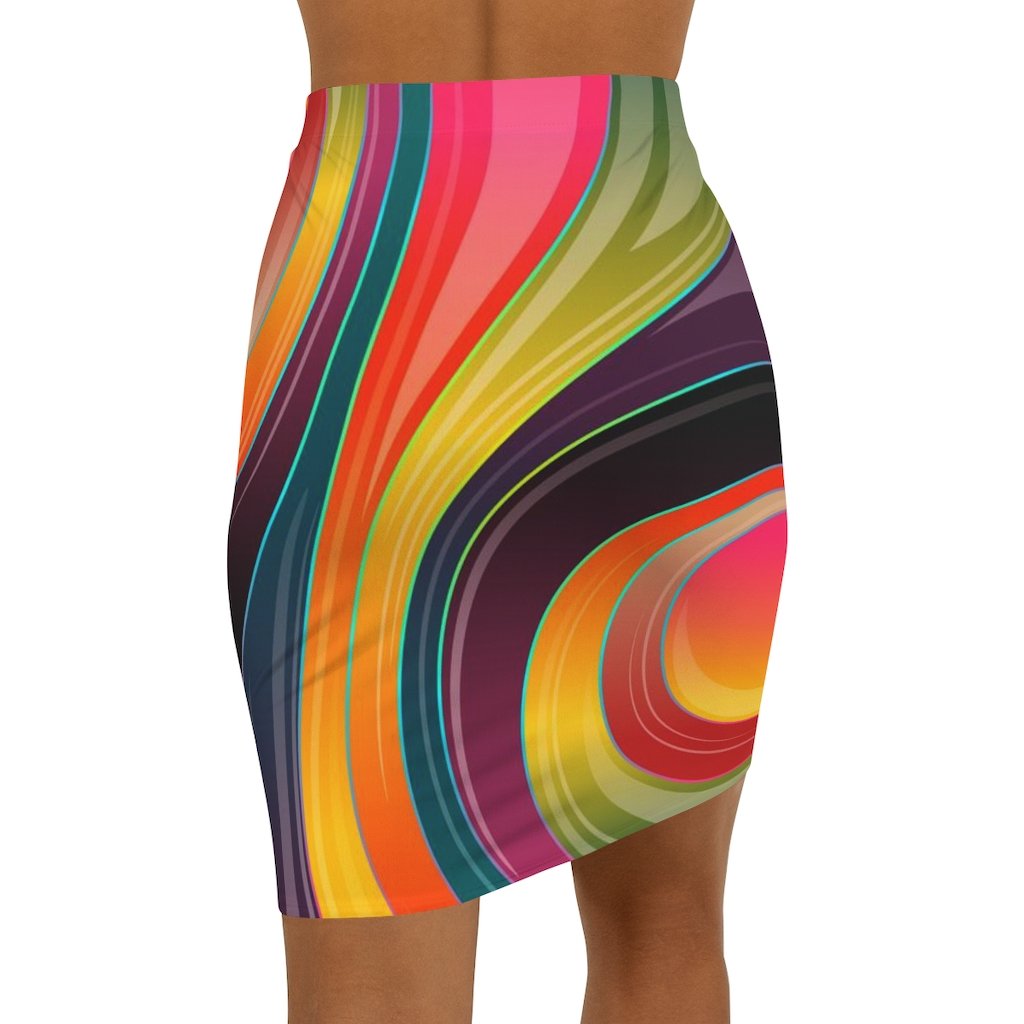 Womens Skirt, Multicolor Abstract Swirl Style Skirt