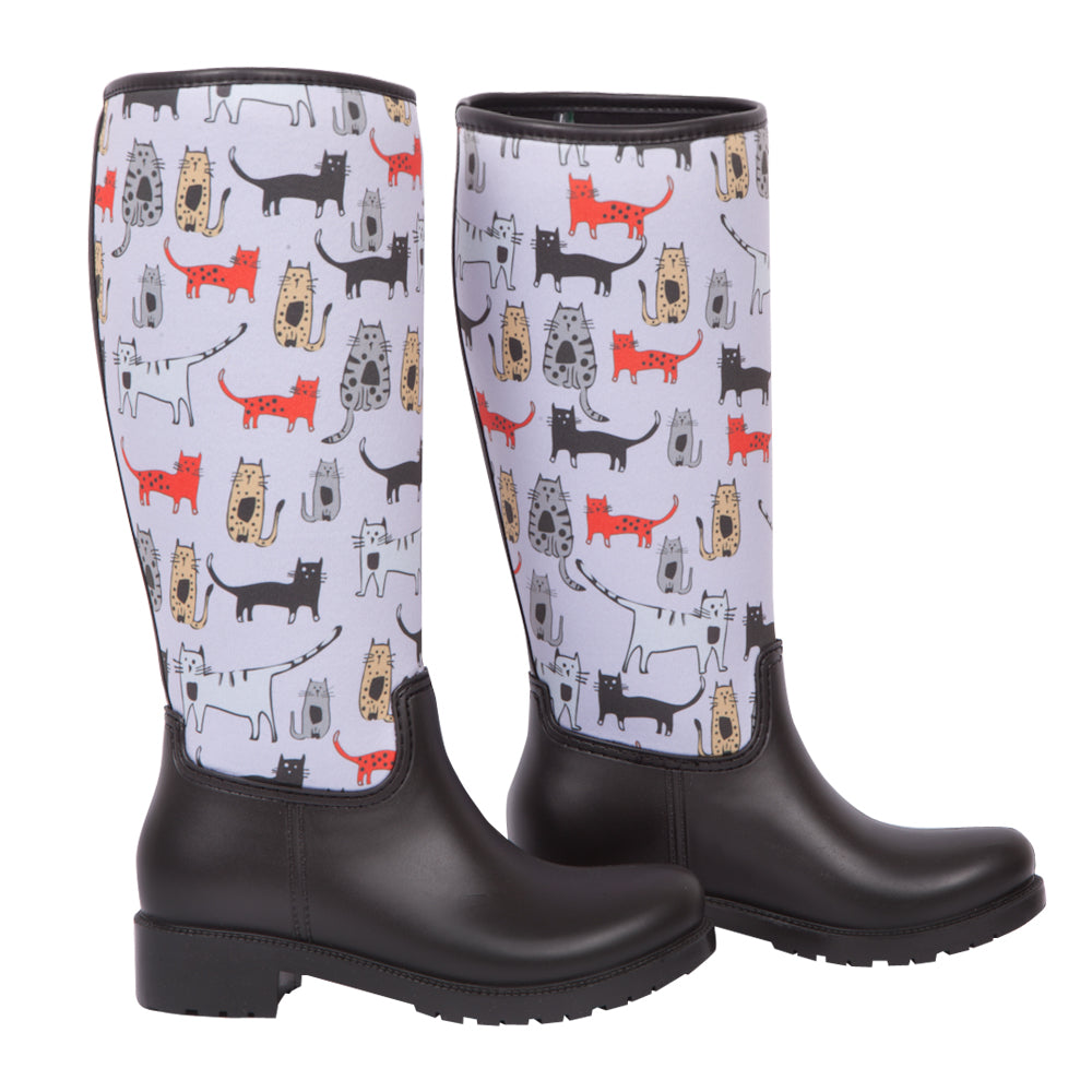 BiggDesign Cats Boots, Rain boot, 40 Size, Black Boots, Custom Design