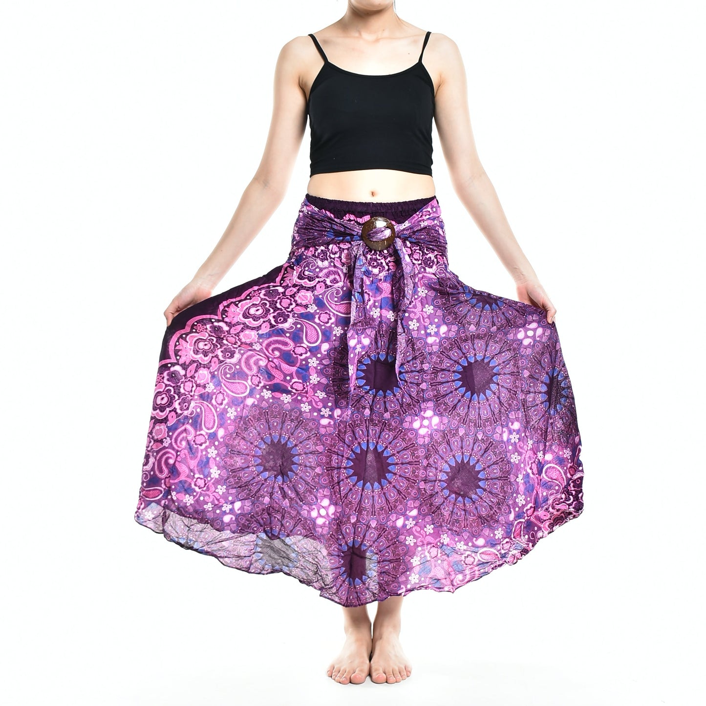 Bohotusk Purple Ink Splash Long Skirt With Coconut Buckle (& Strapless