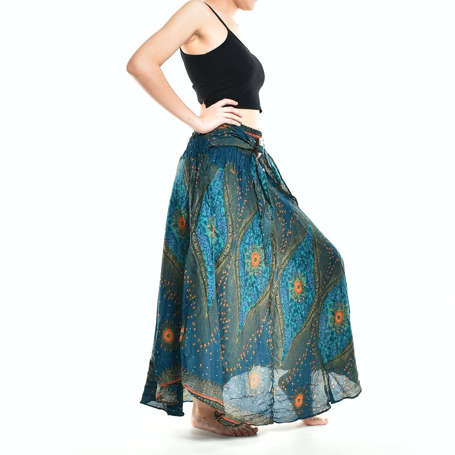 Bohotusk Teal Green Moonshine Long Skirt With Coconut Buckle (&