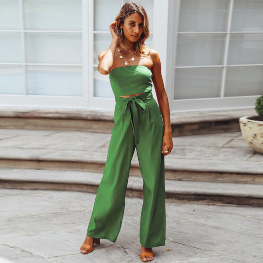 Backless Bodycon Jumpsuit Set with Straight-Leg Pants