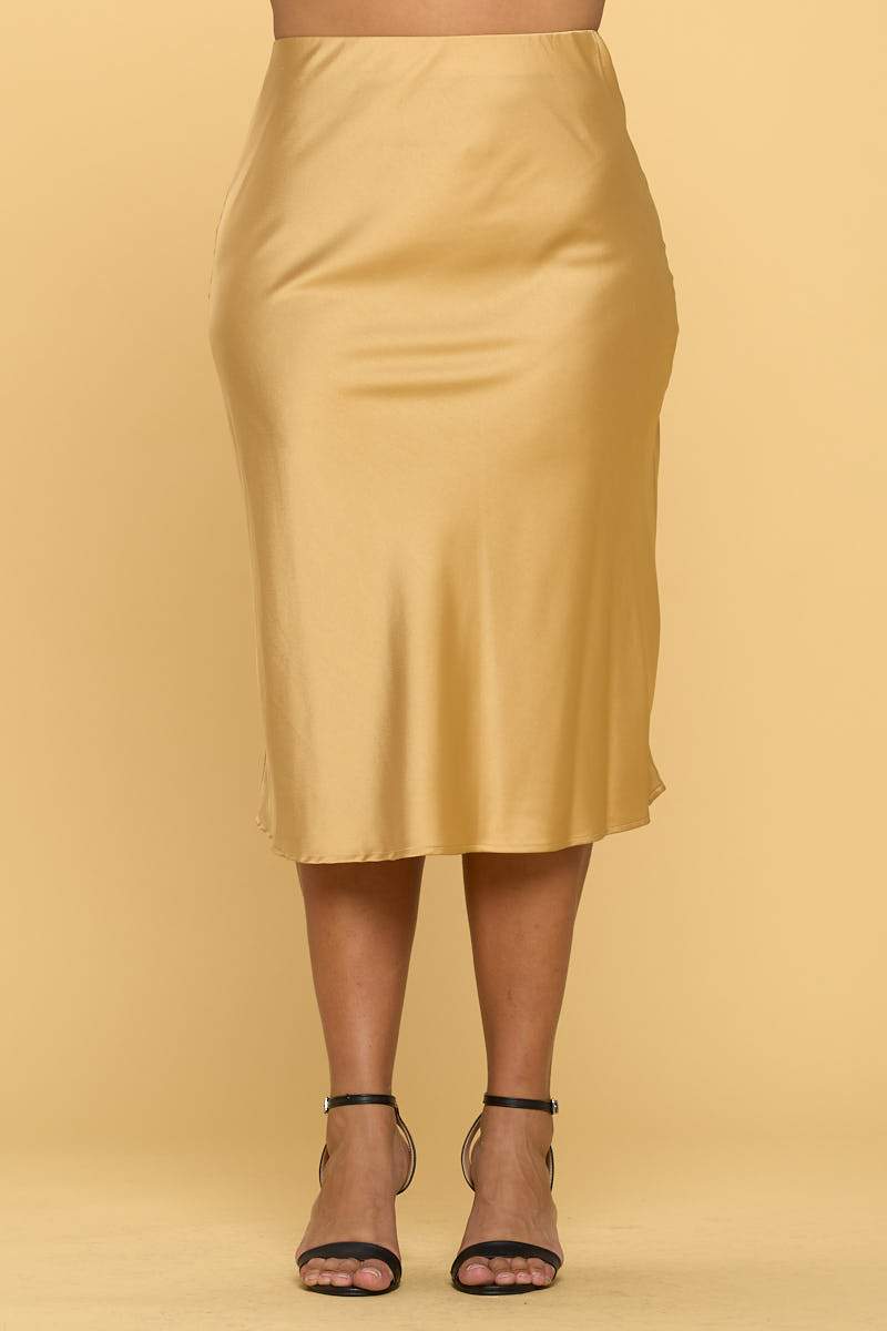 Solid Satin Midi Skirt