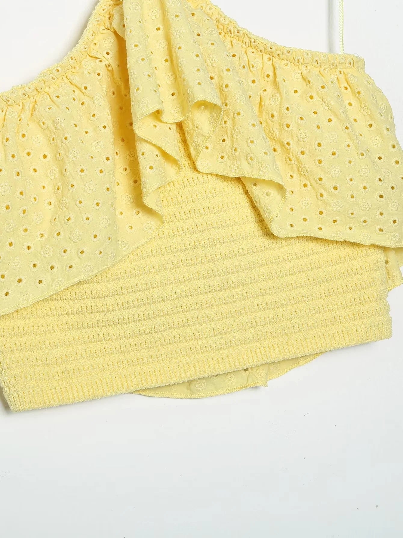 Embriodery Women Yellow Lace Halter Sexy Top Cotton Camis