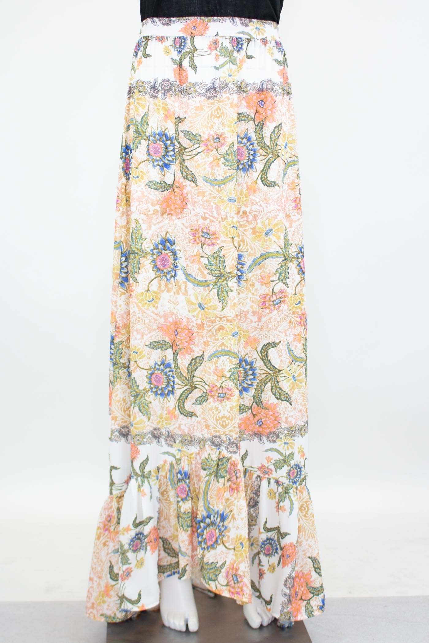 Flared Bottom Floral Maxi Skirt