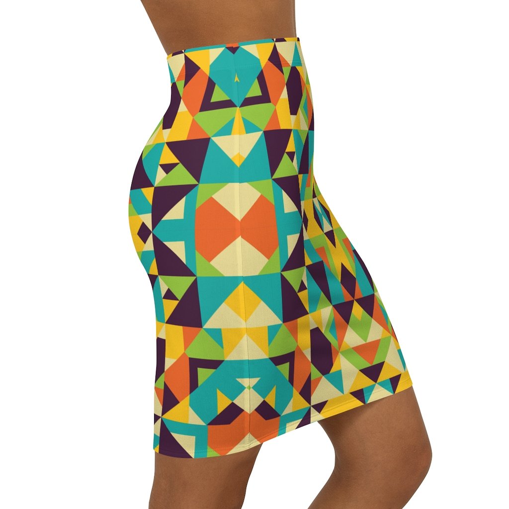 Womens Skirt, Yellow Multicolor Geometric Style Skirt