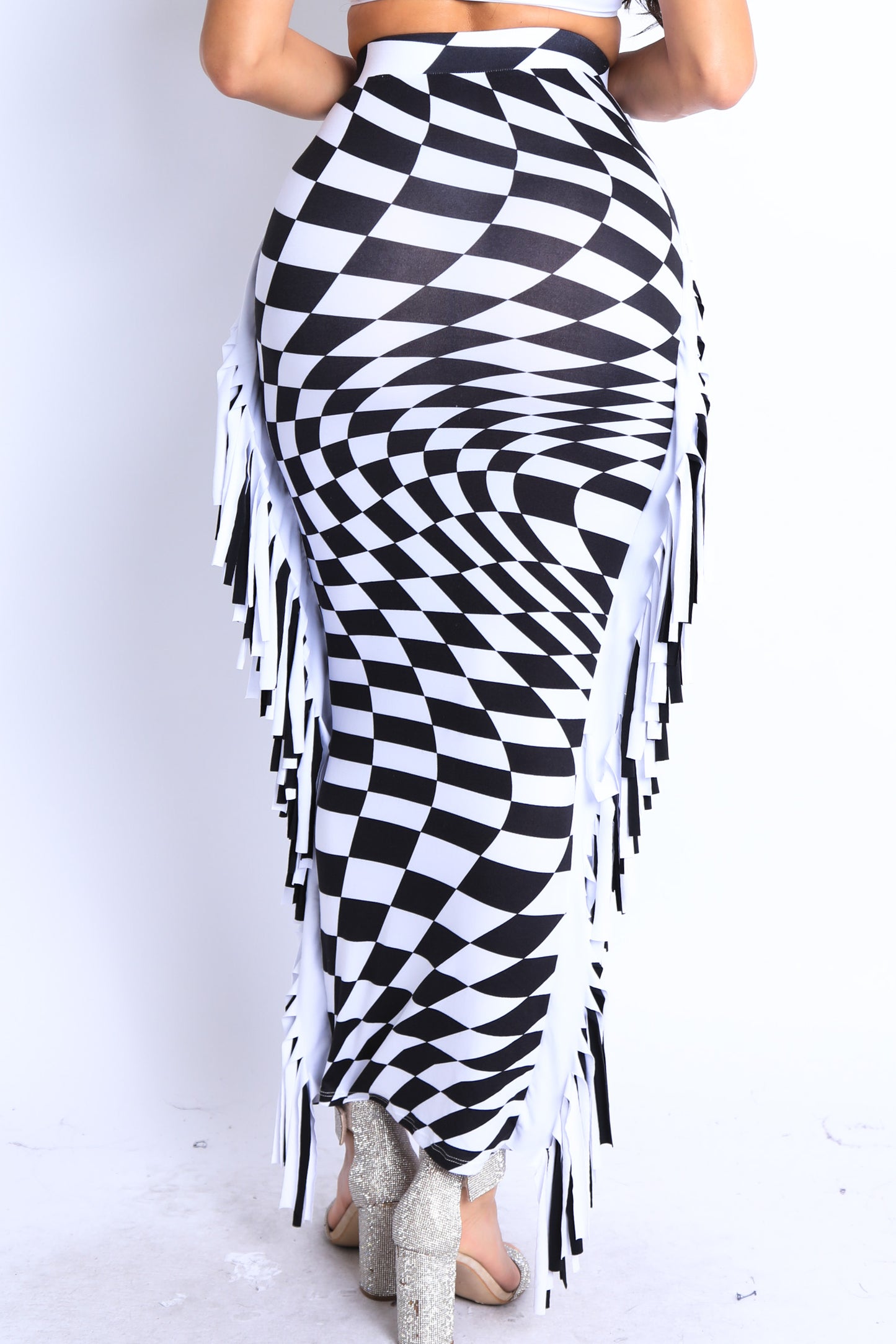 Checkered Elastic High Waist Stretch Bodycon Maxi Pencil Skirt